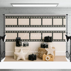 Aperturee - Aperturee Vintage Camera and Film Strip Photo Backdrop Movie Night Photography Background for Studio