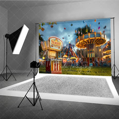 Aperturee - Aperturee Vintage Carnival Ticket Booth Cake Smash Backdrop Amusement Park Rides Photography Studio Background