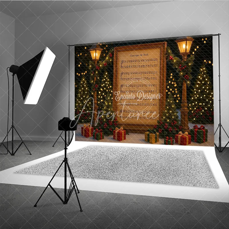 Aperturee - Aperturee Vintage Christmas Carol Sheet Music Photography Backdrop ’Cantique de No?l’ O Holy Night Themed Background