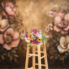 Aperturee Aperturee Vintage Floral Oil Painting Photography Backdrop Dark Academia Style with Muted Pink Peonies Moody Still Life Prop