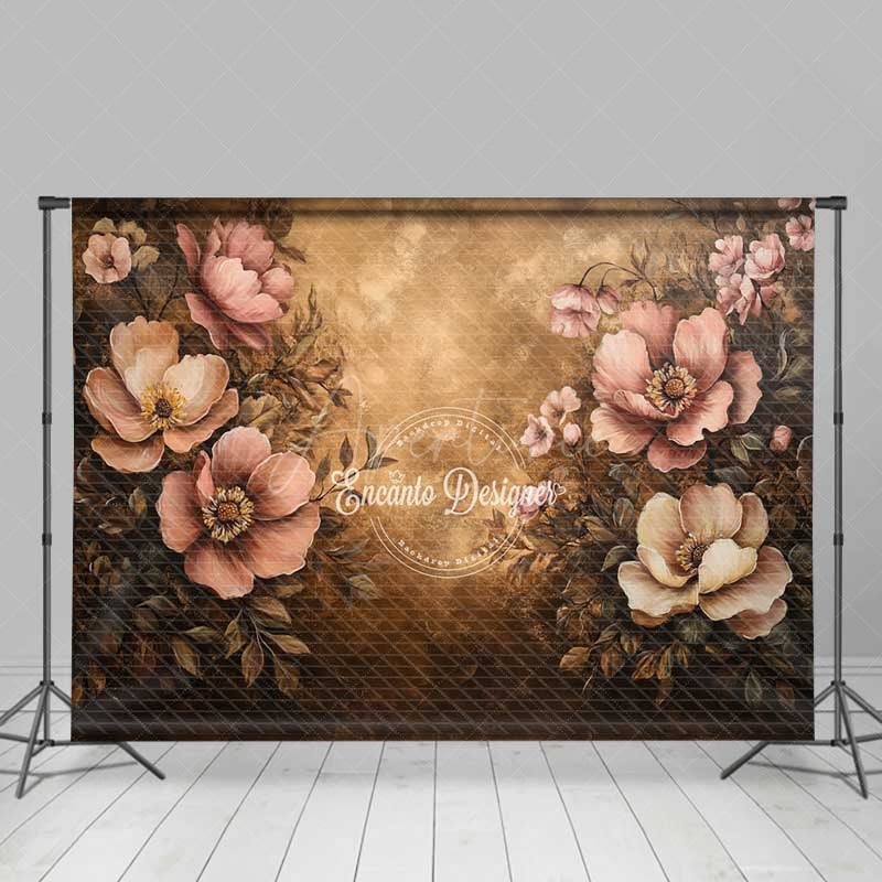 Aperturee Aperturee Vintage Floral Oil Painting Photography Backdrop Dark Academia Style with Muted Pink Peonies Moody Still Life Prop
