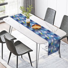Aperturee - Aperturee Vintage Floral Table Runner with Dark Blue and Polka Dot Pattern for Retro and Farmhouse Kitchen