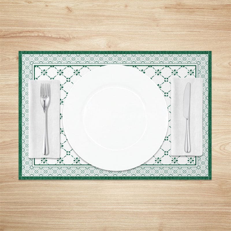 Aperturee - Aperturee Vintage Green White Boho Print Set Of 4 Placemats