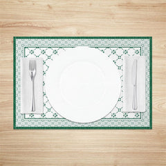 Aperturee - Aperturee Vintage Green White Boho Print Set Of 4 Placemats
