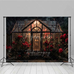 Aperturee - Aperturee Vintage Greenhouse Rose Photography Backdrop Rainy Garden Glass House Floral Photo Background Romantic Valentine