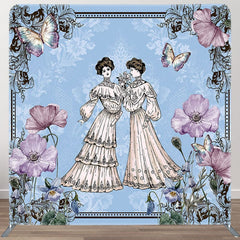 Aperturee - Aperturee Vintage Lady Garden Paint Floral Pillow Cover Backdrop