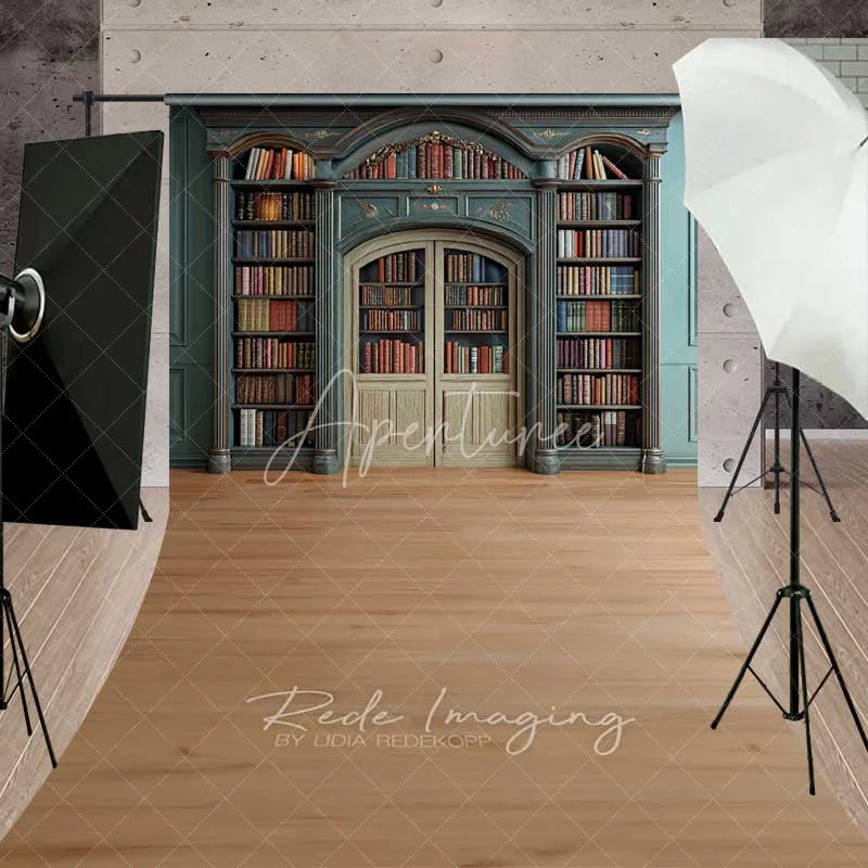 Aperturee - Aperturee Vintage Library Bookshelf Sweep Photo Backdrop Retro Study Room Wood Floor Background Magic School Prop