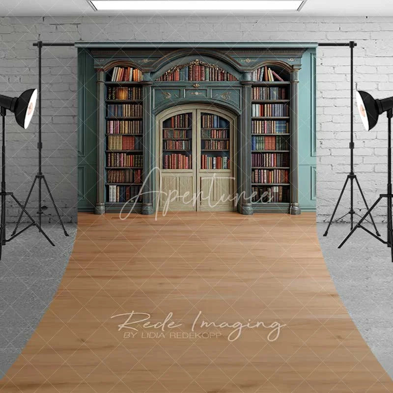 Aperturee - Aperturee Vintage Library Bookshelf Sweep Photo Backdrop Retro Study Room Wood Floor Background Magic School Prop