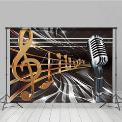 Aperturee - Aperturee Vintage Microphone Backdrop Music Theme Golden Notes Party Supplies for Singing Stage