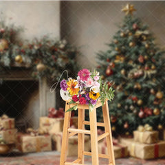 Aperturee - Aperturee Vintage Oil Painting Christmas Backdrop Classic Tree Gift Box Background Antique Fireplace Holiday Portrait Prop