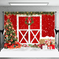 Aperturee - Aperturee Vintage Red Door Wreath Christmas Party Backdrop