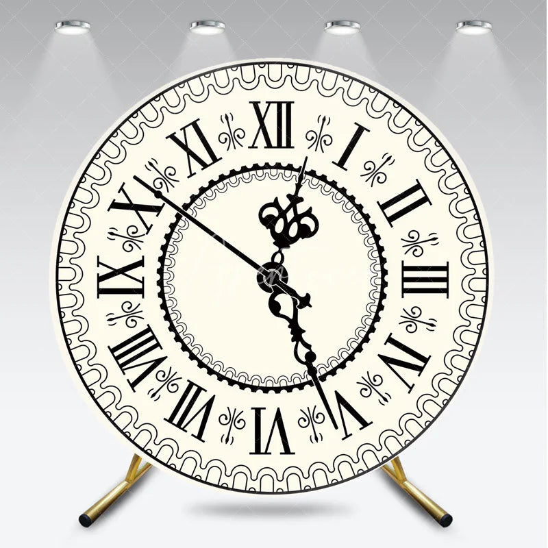 Aperturee - Aperturee Vintage Roman Numeral Clock Round Backdrop Antique Ivory Timepiece Photography Cover
