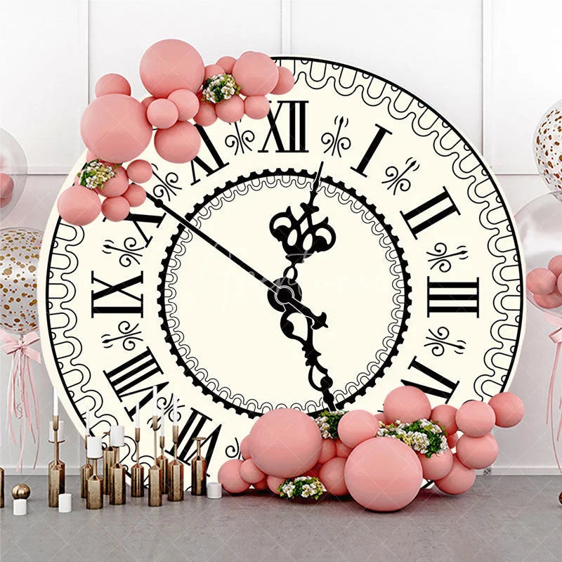 Aperturee - Aperturee Vintage Roman Numeral Clock Round Backdrop Antique Ivory Timepiece Photography Cover