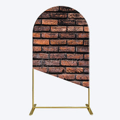 Aperturee - Aperturee Vintage Rural Red Black Brick Wall Arch Backdrop