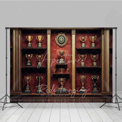 Aperturee - Aperturee Vintage Trophy Cabinet Shelf Photography Backdrop Gold Cup Champion Award Background