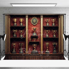 Aperturee - Aperturee Vintage Trophy Cabinet Shelf Photography Backdrop Gold Cup Champion Award Background