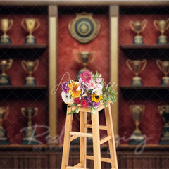 Aperturee - Aperturee Vintage Trophy Cabinet Shelf Photography Backdrop Gold Cup Champion Award Background