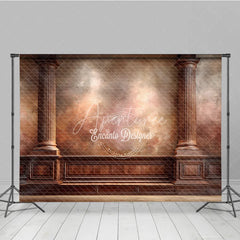 Aperturee - Aperturee Vintage Wall Photography Backdrop Ornate Wood Columns with Textured Wall Fine Art Portrait Background