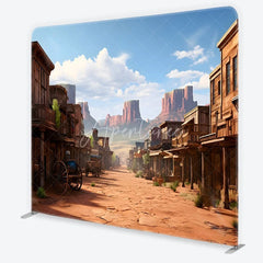 Aperturee - Aperturee Vintage Wild West Town Square Double-Sided Backdrop Desert Landscape with Rustic Buildings