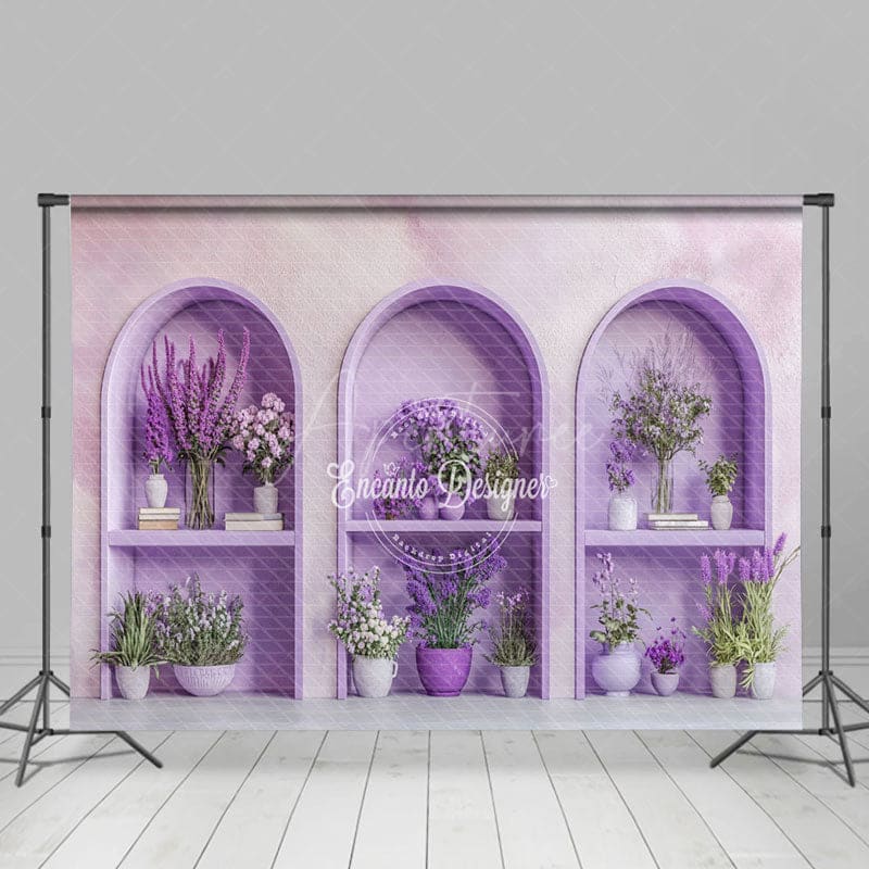 Aperturee - Aperturee Violet Arch Door Floral Spring Photography Backdrop