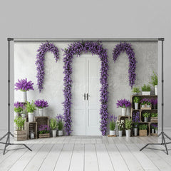 Aperturee - Aperturee Violet Floral Arched Door Elegant Spring Backdrop