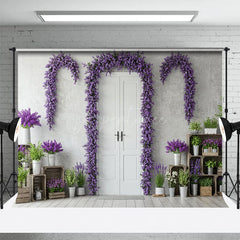 Aperturee - Aperturee Violet Floral Arched Door Elegant Spring Backdrop