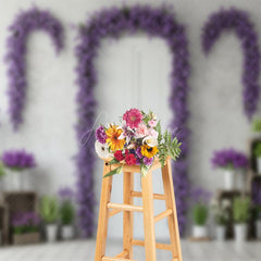 Aperturee - Aperturee Violet Floral Arched Door Elegant Spring Backdrop