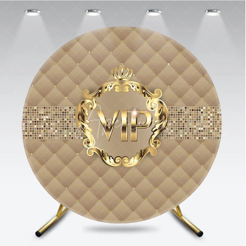 Aperturee - Aperturee VIP Party Round Backdrop Luxury Gold Quilted Pattern Decoration Royal Crown Birthday Background