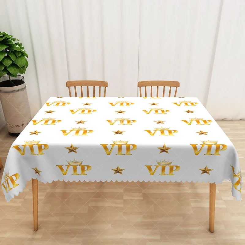 Aperturee - Aperturee VIP Royal Theme Tablecloth with Gold Crown and Stars for Prince or Princess Birthday Party Decorations