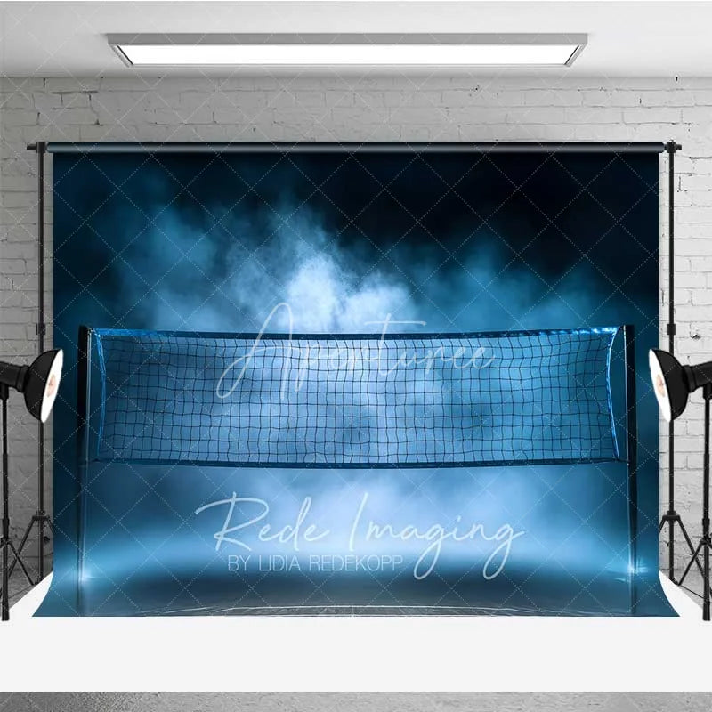 Aperturee - Aperturee Volleyball Net Court Sports Photography Backdrop Blue Fog Smoke Gym Light Game Match Background