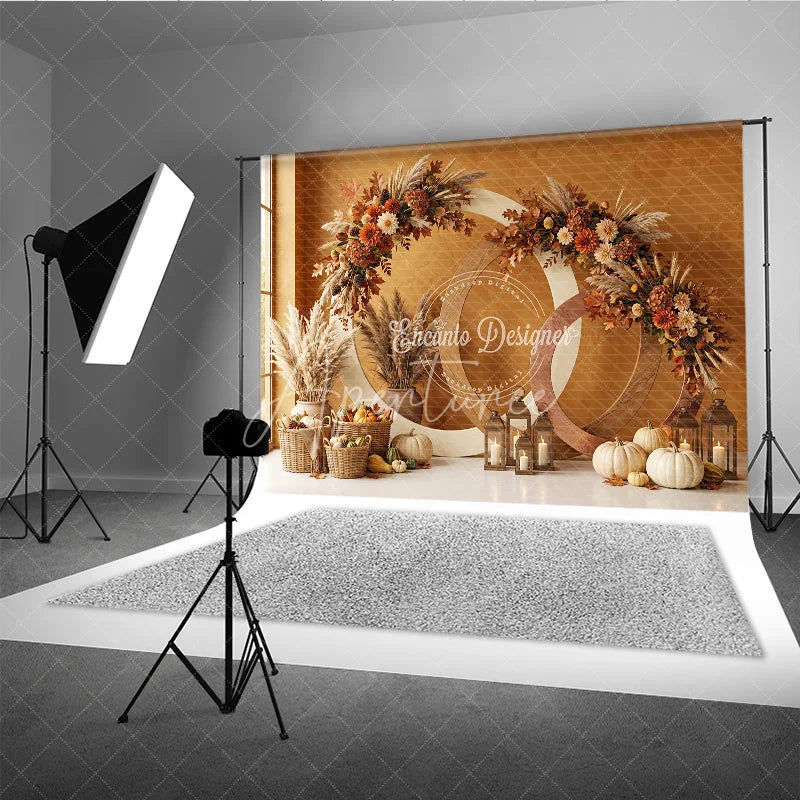 Aperturee - Aperturee Warm Autumn Foliage and Pampas Grass Photography Backdrop Rustic Fall Harvest Celebration Decor for Photoshoot