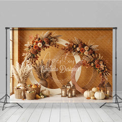 Aperturee - Aperturee Warm Autumn Foliage and Pampas Grass Photography Backdrop Rustic Fall Harvest Celebration Decor for Photoshoot