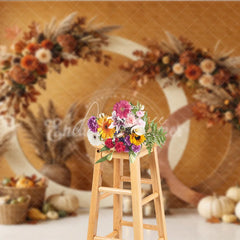 Aperturee - Aperturee Warm Autumn Foliage and Pampas Grass Photography Backdrop Rustic Fall Harvest Celebration Decor for Photoshoot