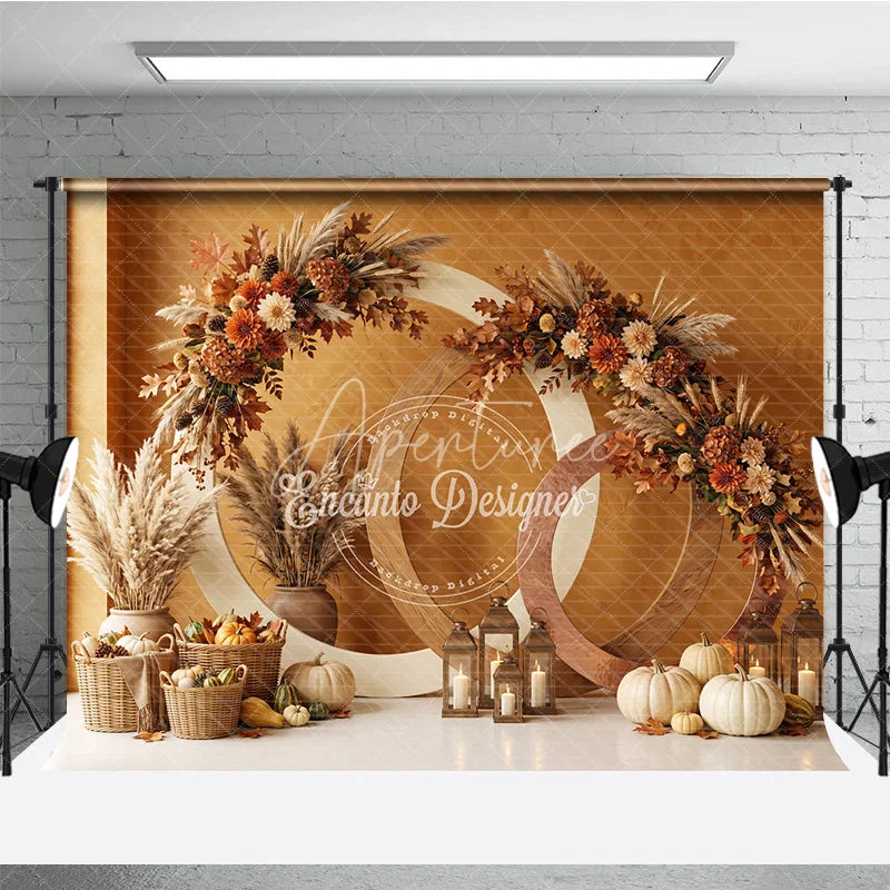 Aperturee - Aperturee Warm Autumn Foliage and Pampas Grass Photography Backdrop Rustic Fall Harvest Celebration Decor for Photoshoot