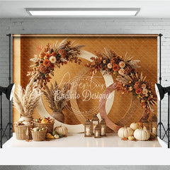 Aperturee - Aperturee Warm Autumn Foliage and Pampas Grass Photography Backdrop Rustic Fall Harvest Celebration Decor for Photoshoot