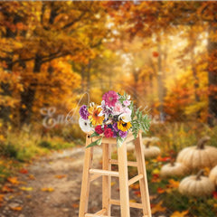 Aperturee - Aperturee Warm Autumn Forest Photography Backdrop with Golden Light and Pumpkins Fall Harvest Scenic Decor