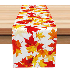 Aperturee - Aperturee Warm Autumn Table Runner with Fallen Maple Leaves for Thanksgiving and Seasonal Farmhouse Decor