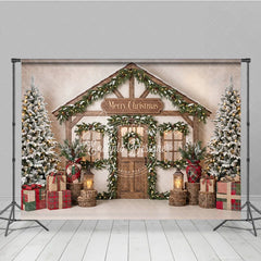 Aperturee - Aperturee Warm Festive Indoor Fireplace with Decorated Pine Tree Holiday Backdrop Cozy Winter Family Party Photo Studio Decor