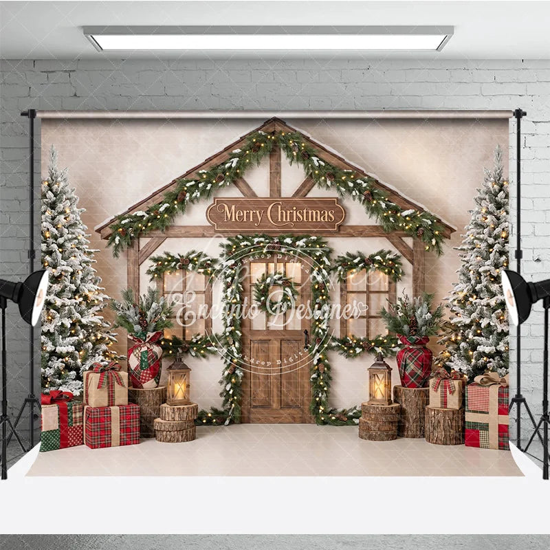 Aperturee - Aperturee Warm Festive Indoor Fireplace with Decorated Pine Tree Holiday Backdrop Cozy Winter Family Party Photo Studio Decor