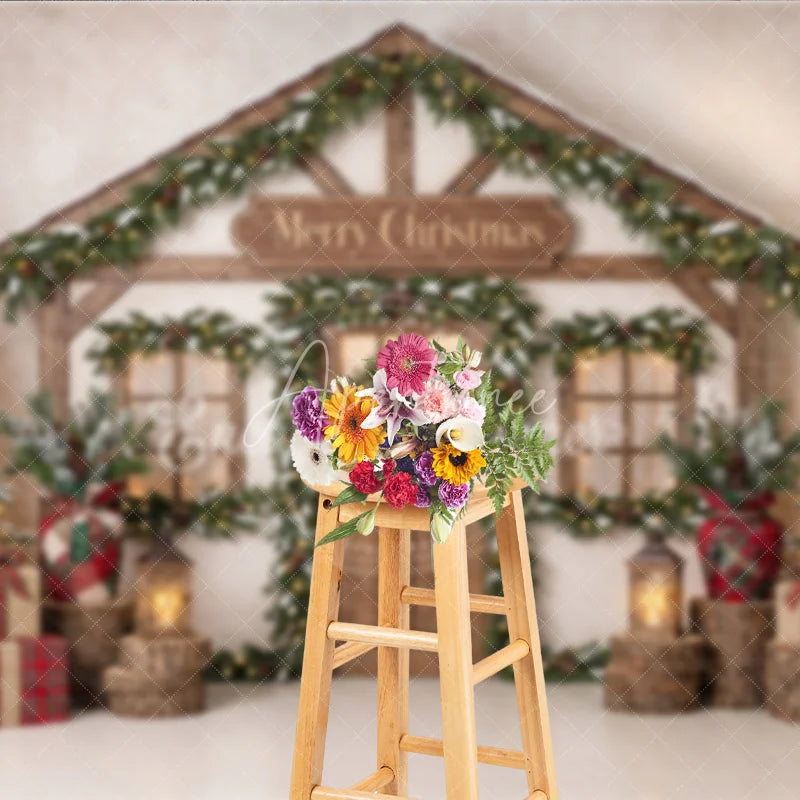 Aperturee - Aperturee Warm Festive Indoor Fireplace with Decorated Pine Tree Holiday Backdrop Cozy Winter Family Party Photo Studio Decor