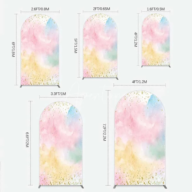 Aperturee - Aperturee Watercolor Abstract Arch Backdrop Pastel Clouds and Gold Glitter Dust Party Decoration