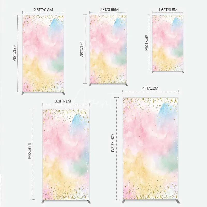 Aperturee - Aperturee Watercolor Abstract Rectangle Backdrop Pastel Clouds and Gold Glitter Dust Party Decoration