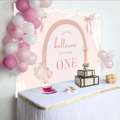 Aperturee - Aperturee Watercolor Ballerina 1st Birthday Backdrop Pink Floral Arch and Ballet Shoes Girl Party Banner