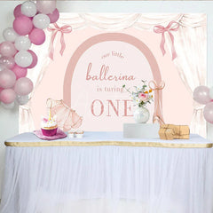 Aperturee - Aperturee Watercolor Ballerina 1st Birthday Backdrop Pink Floral Arch and Ballet Shoes Girl Party Banner