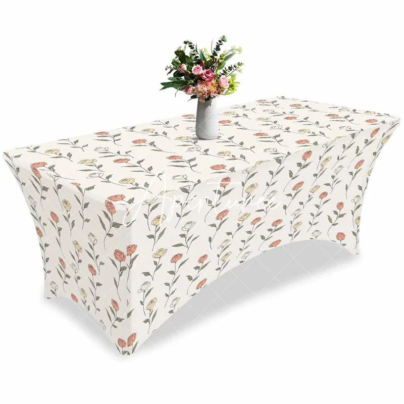 Aperturee - Aperturee Watercolor Blossom Leaves Flower Stretch Table Cover