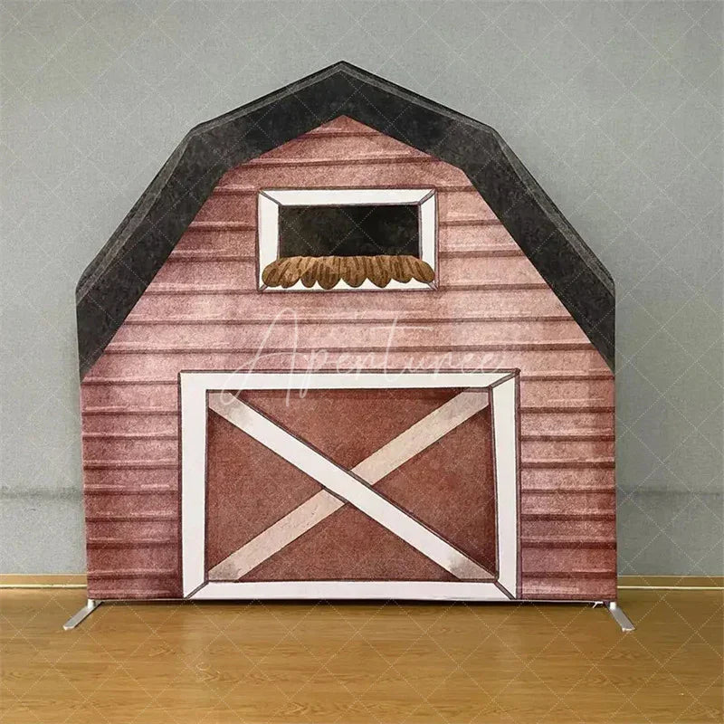 Aperturee - Aperturee Watercolor Brown Farm House Barn Door Arch Backdrop