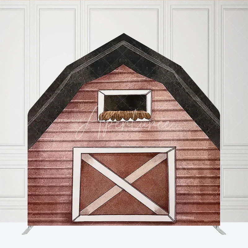 Aperturee - Aperturee Watercolor Brown Farm House Barn Door Arch Backdrop
