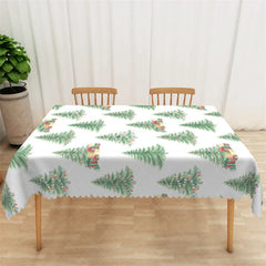 Aperturee - Aperturee Watercolor Christmas Tree Rectangle Tablecloth White with Pine Trees Holiday Party Table Cover Decor