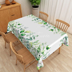 Aperturee - Aperturee Watercolor Eucalyptus and Purple Bud Rectangle Tablecloth Green Vine Botanical Table Cover Garden Decor