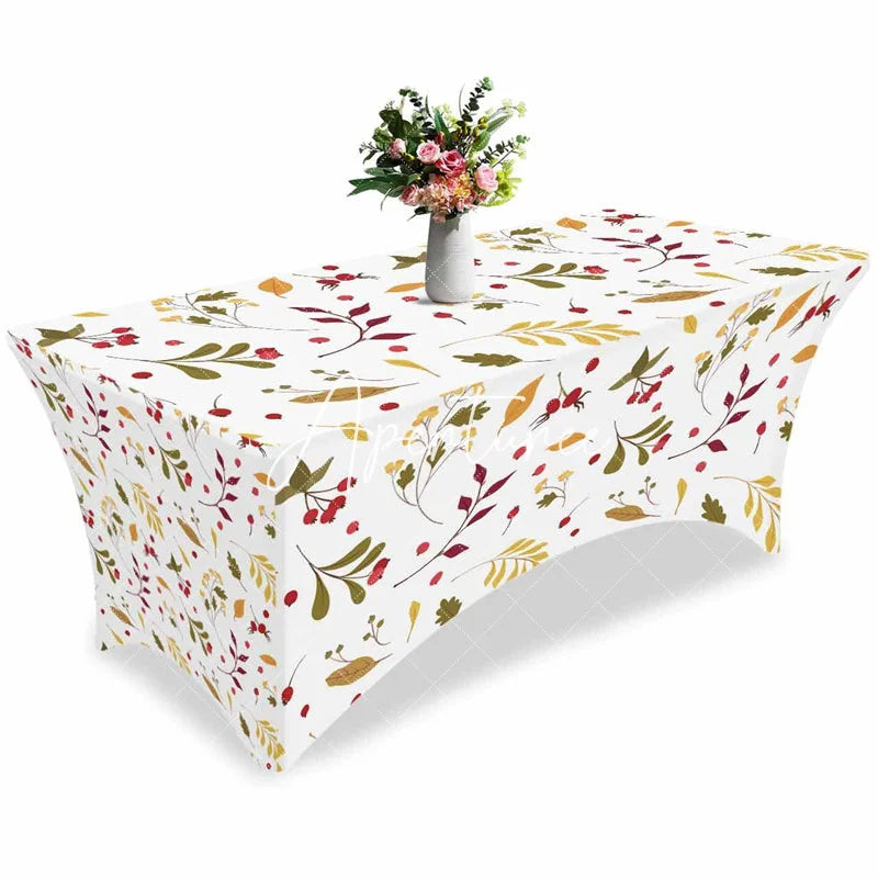 Aperturee - Aperturee Watercolor Fall Maple Leaf Berry Fitted Stretch Table Cover